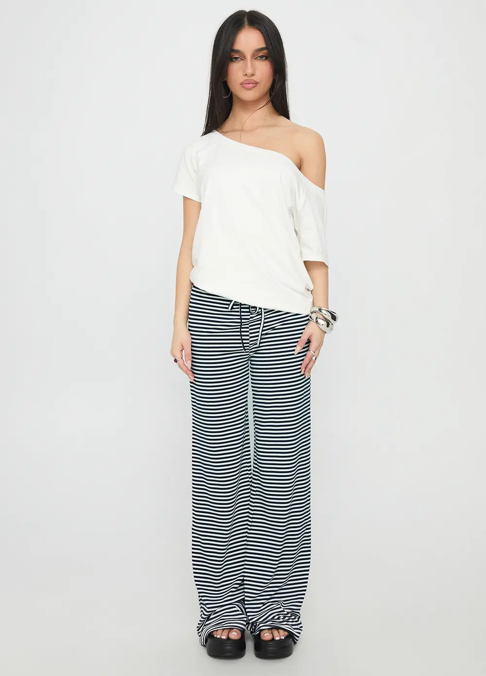 Alfreda Jersey Pants Navy Stripe