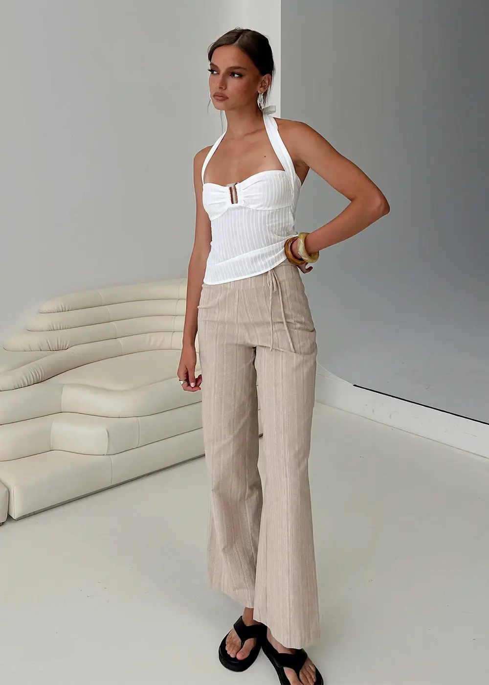 Rush Hours Tie Up Pants Beige