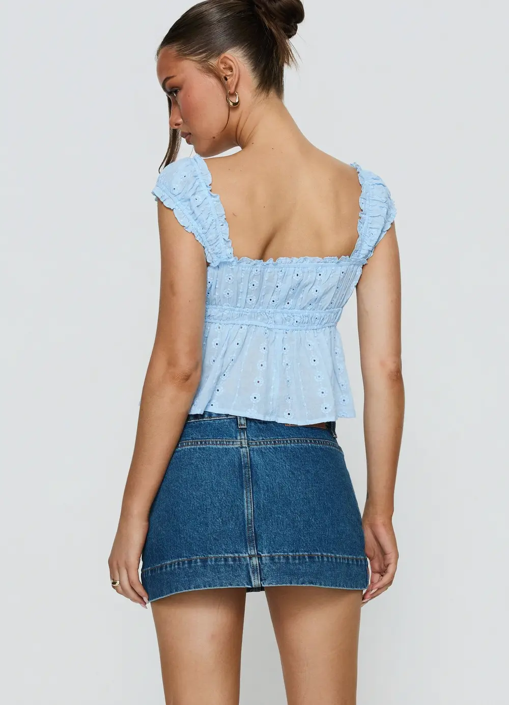 Warna Low Rise Denim Mini Skirt Mid Blue Wash