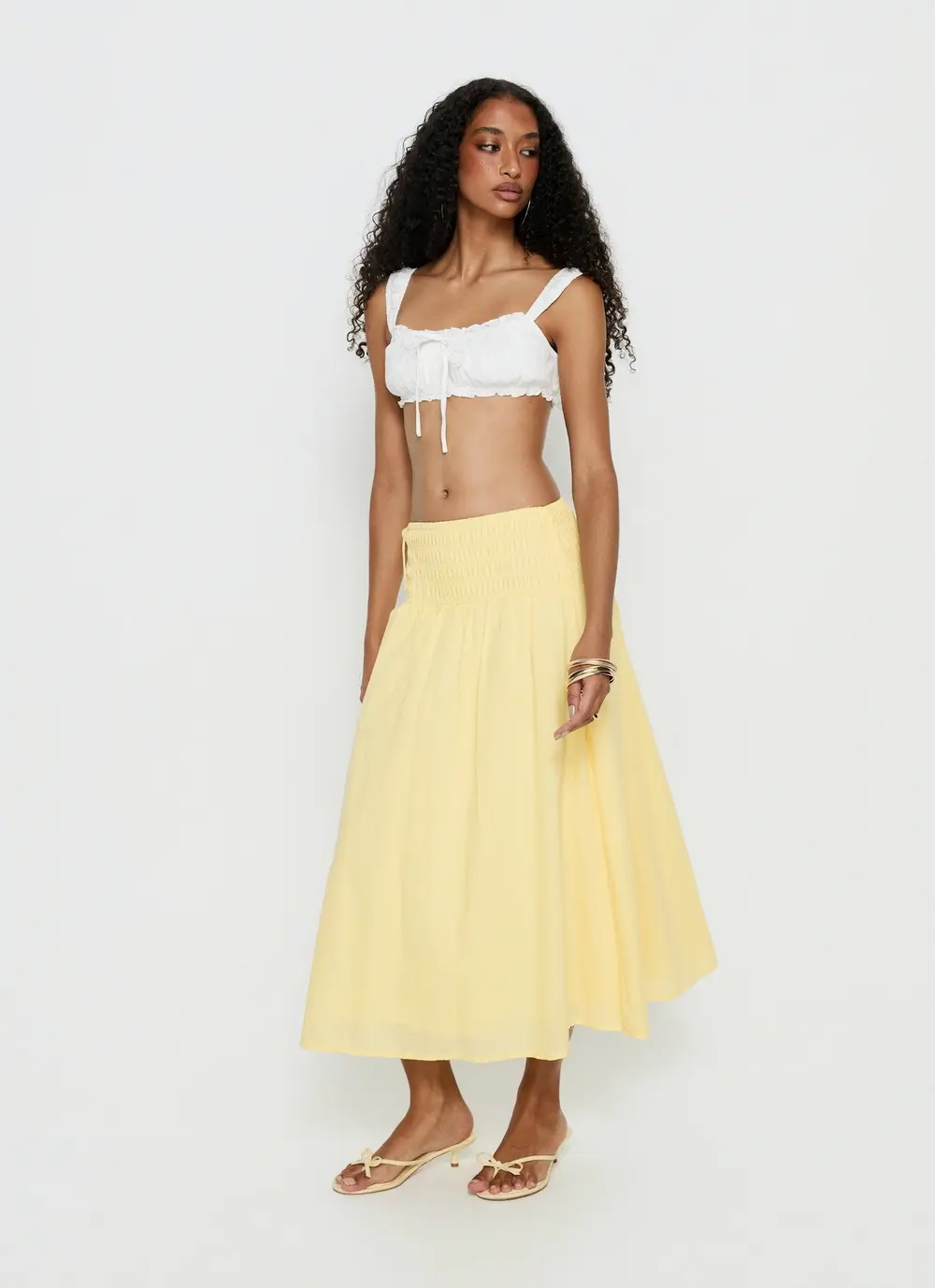 Vence Ruched Maxi Skirt Lemon Yellow