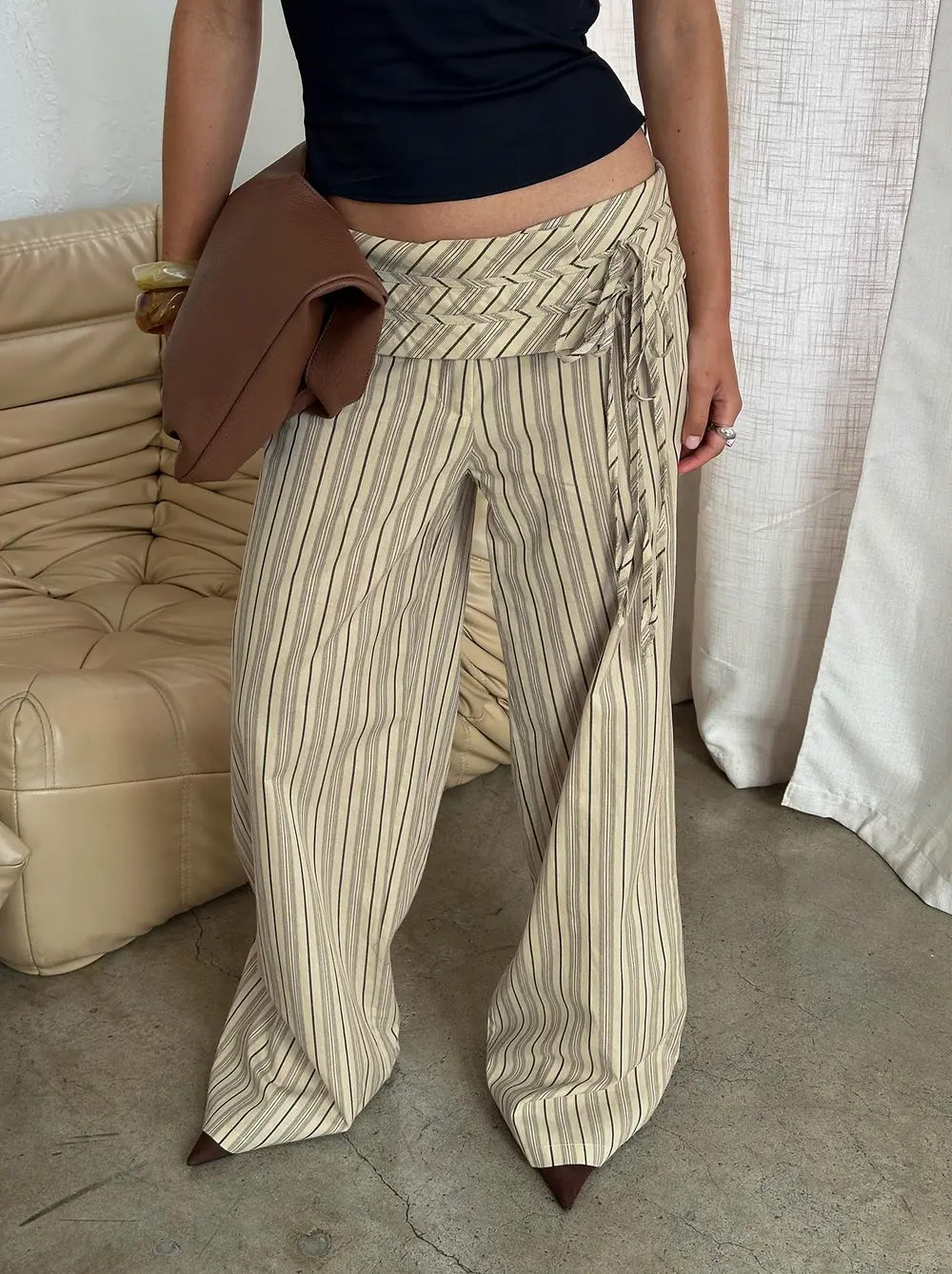 Seneca Wrap Pant Beige Stripe
