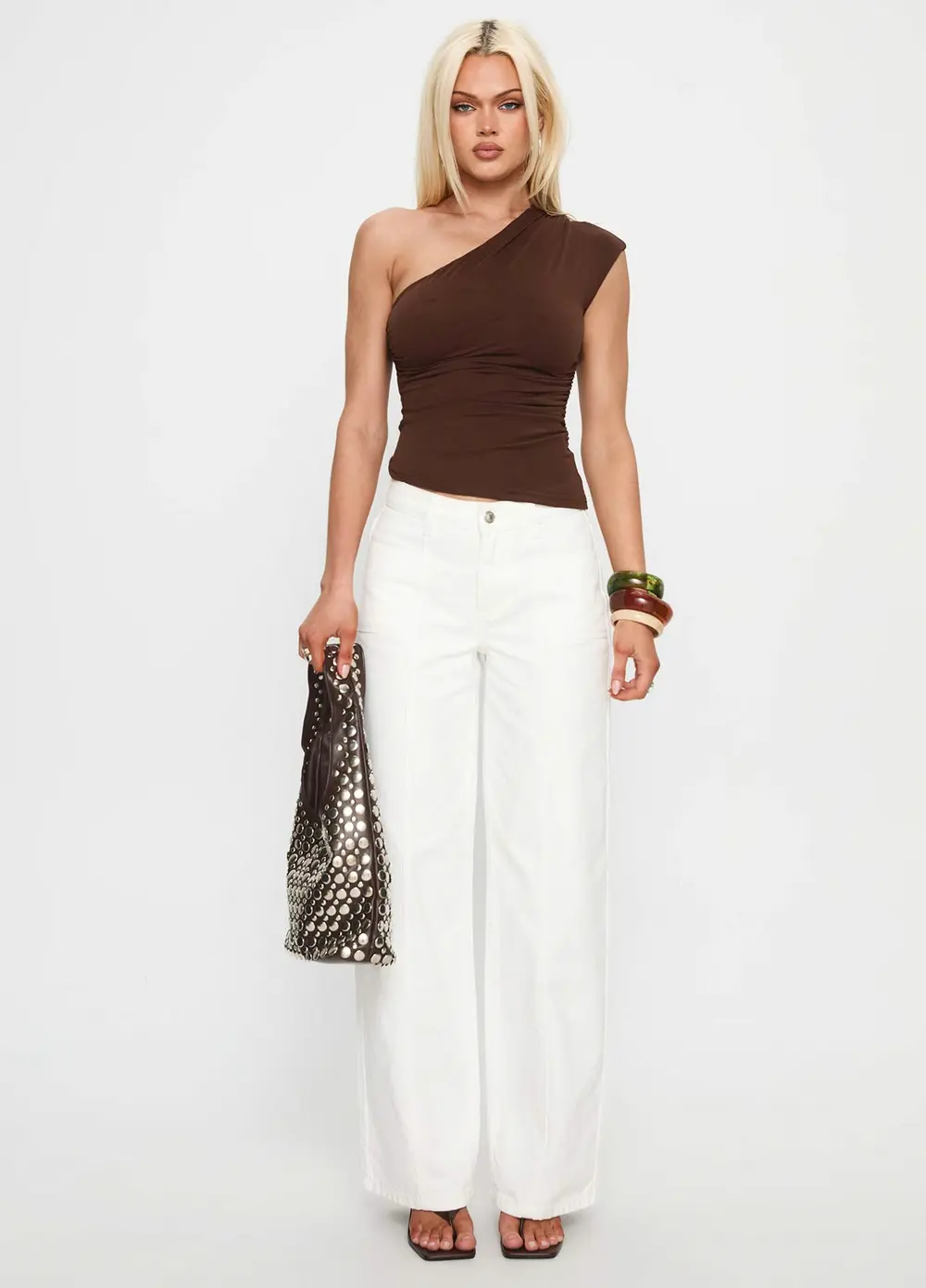 Taji Mid Rise Wide Leg Jeans White