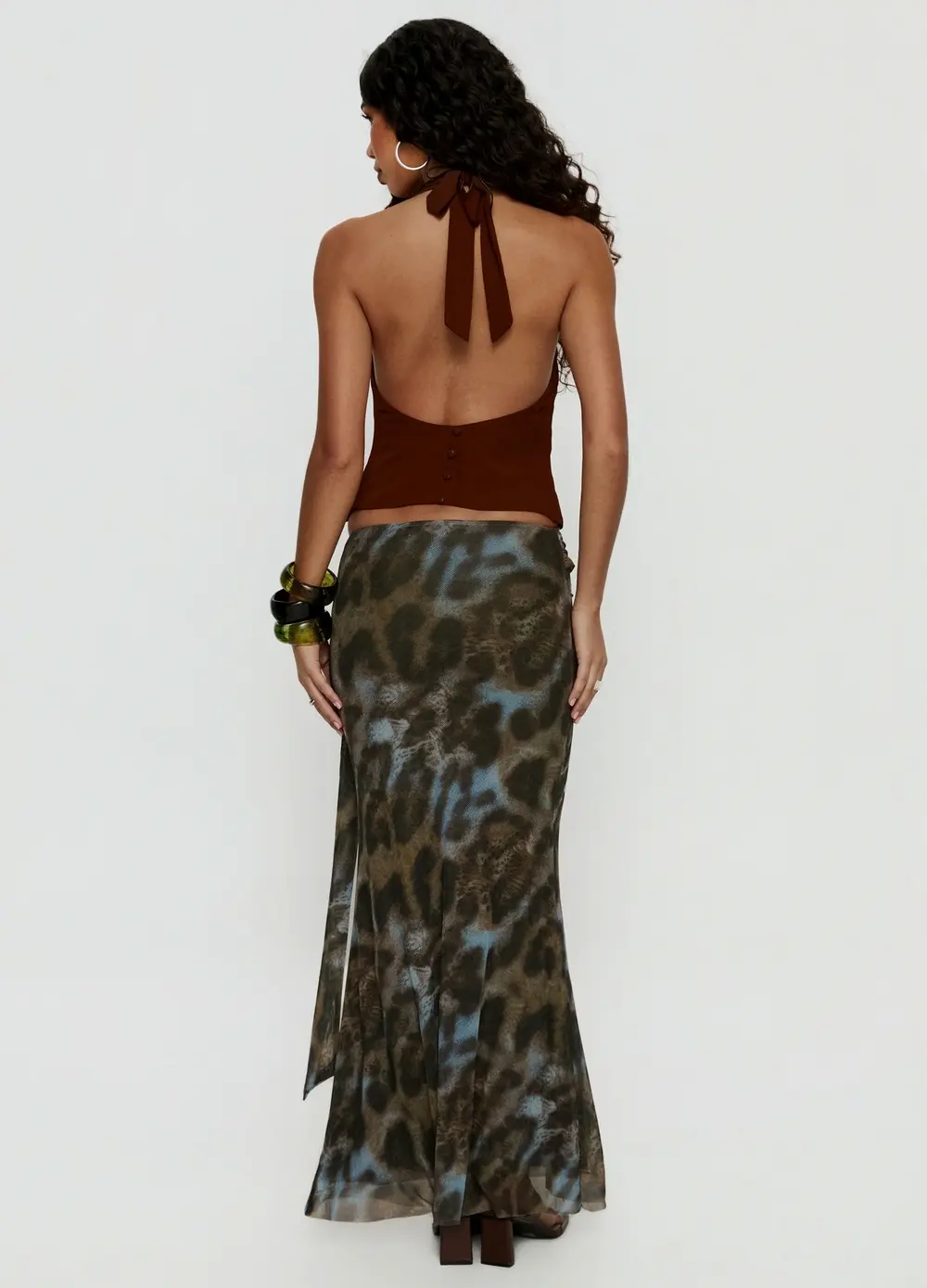 Caviar Tie Maxi Skirt Leopard