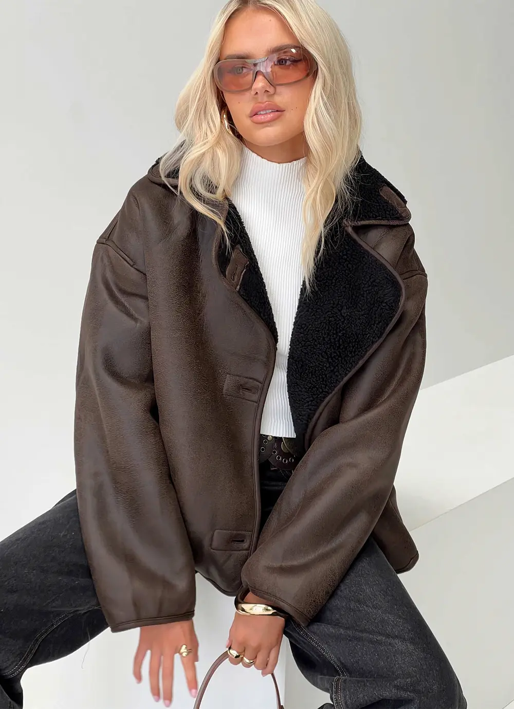 Nunez Faux Leather Jacket Washed Brown / Black