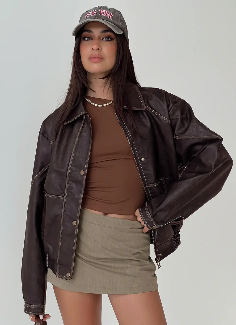 Jaxton Faux Leather Jacket Brown