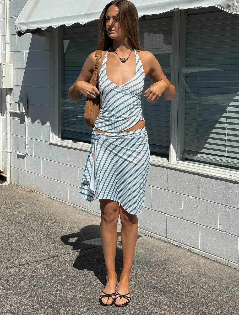 Esmeray Midi Skirt Blue Stripe