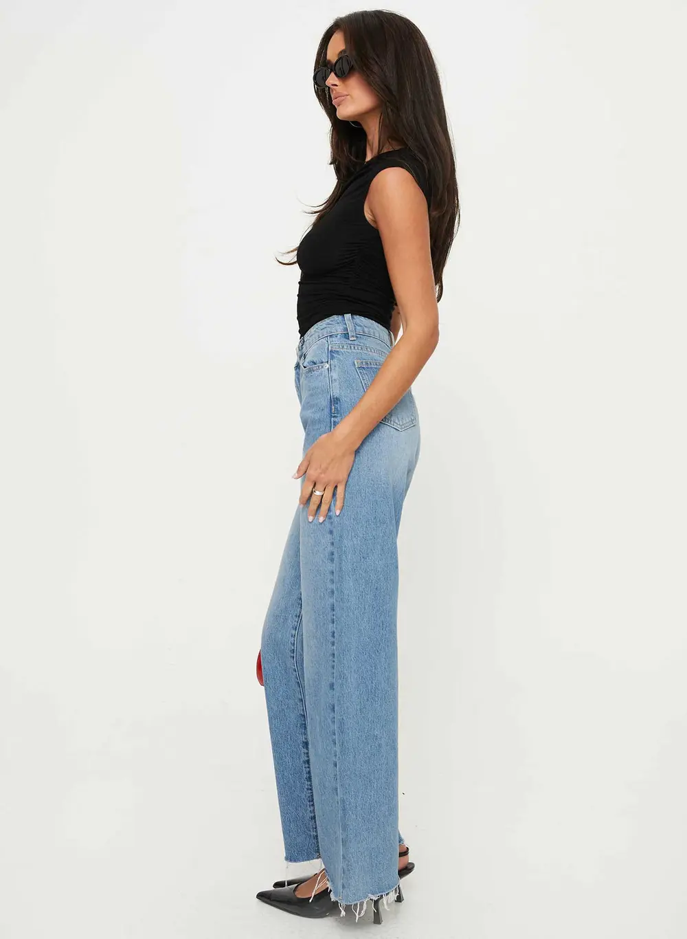 Henesey High Rise Straight Leg Jeans Mid Blue Wash