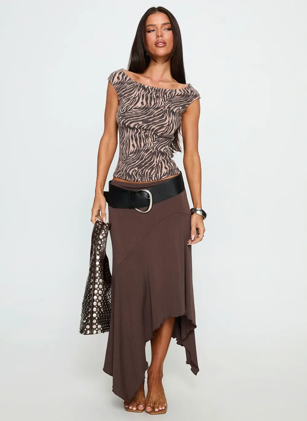Futura Asymmetrical Midi Skirt Chocolate