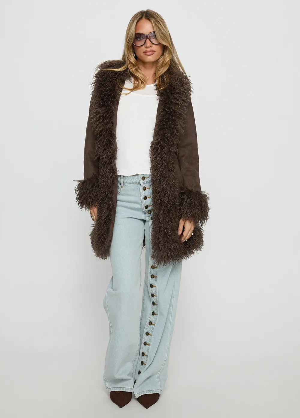 Josefina Faux Fur Detail Jacket Chocolate