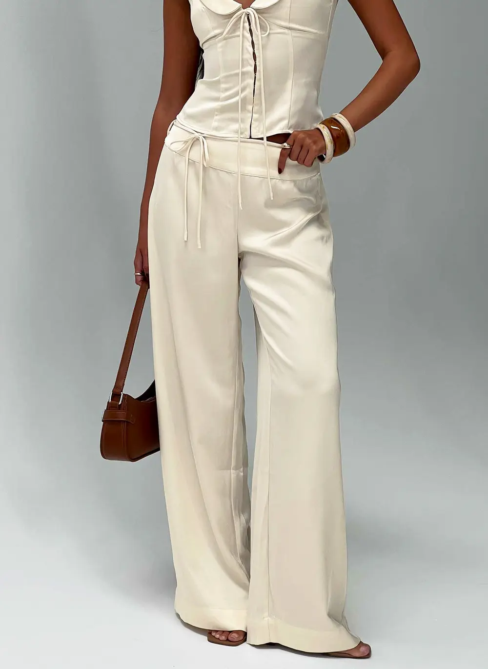 Aubrette Satin Tie Pants Cream