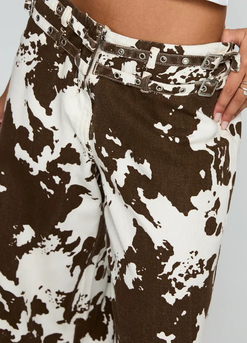 Baccarat Mid Rise Wide Leg Belted Pant Cow Print