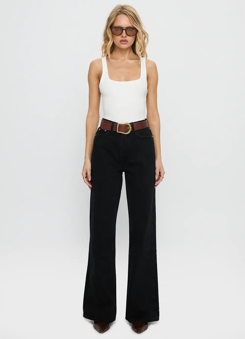 Maple Mid Rise Flare Washed Black