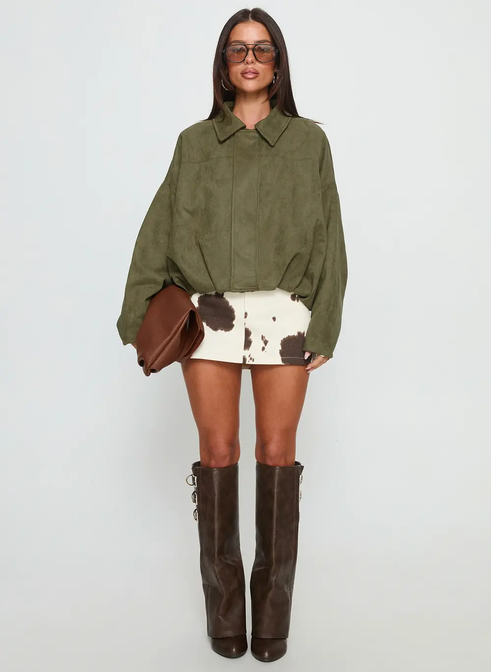 Enlightened Faux Suede Bomber Jacket Khaki