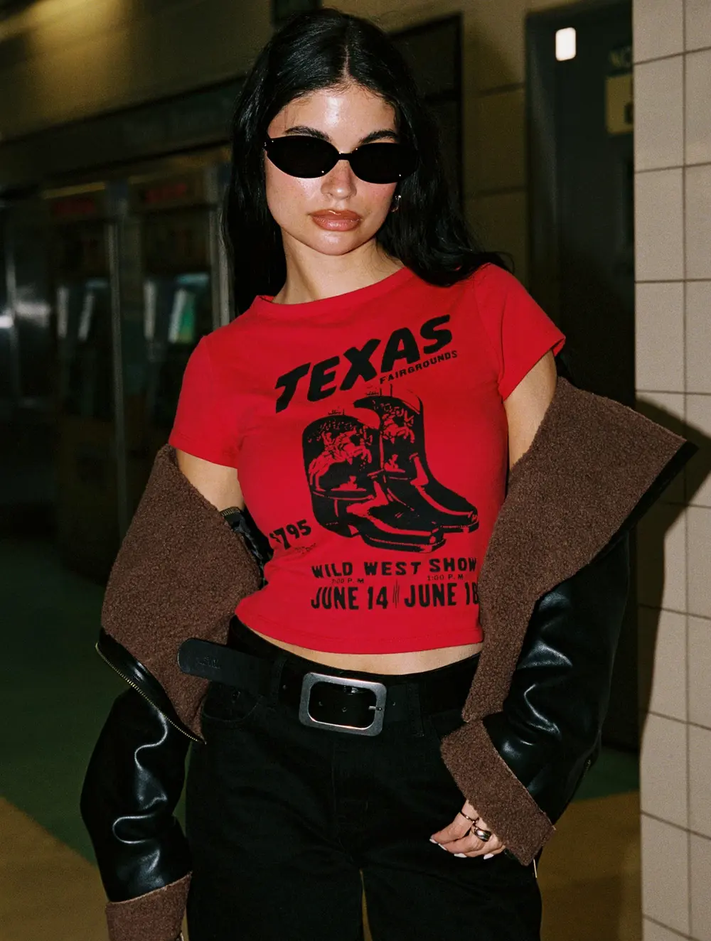 Shearling Trim Faux Leather Jacket Black