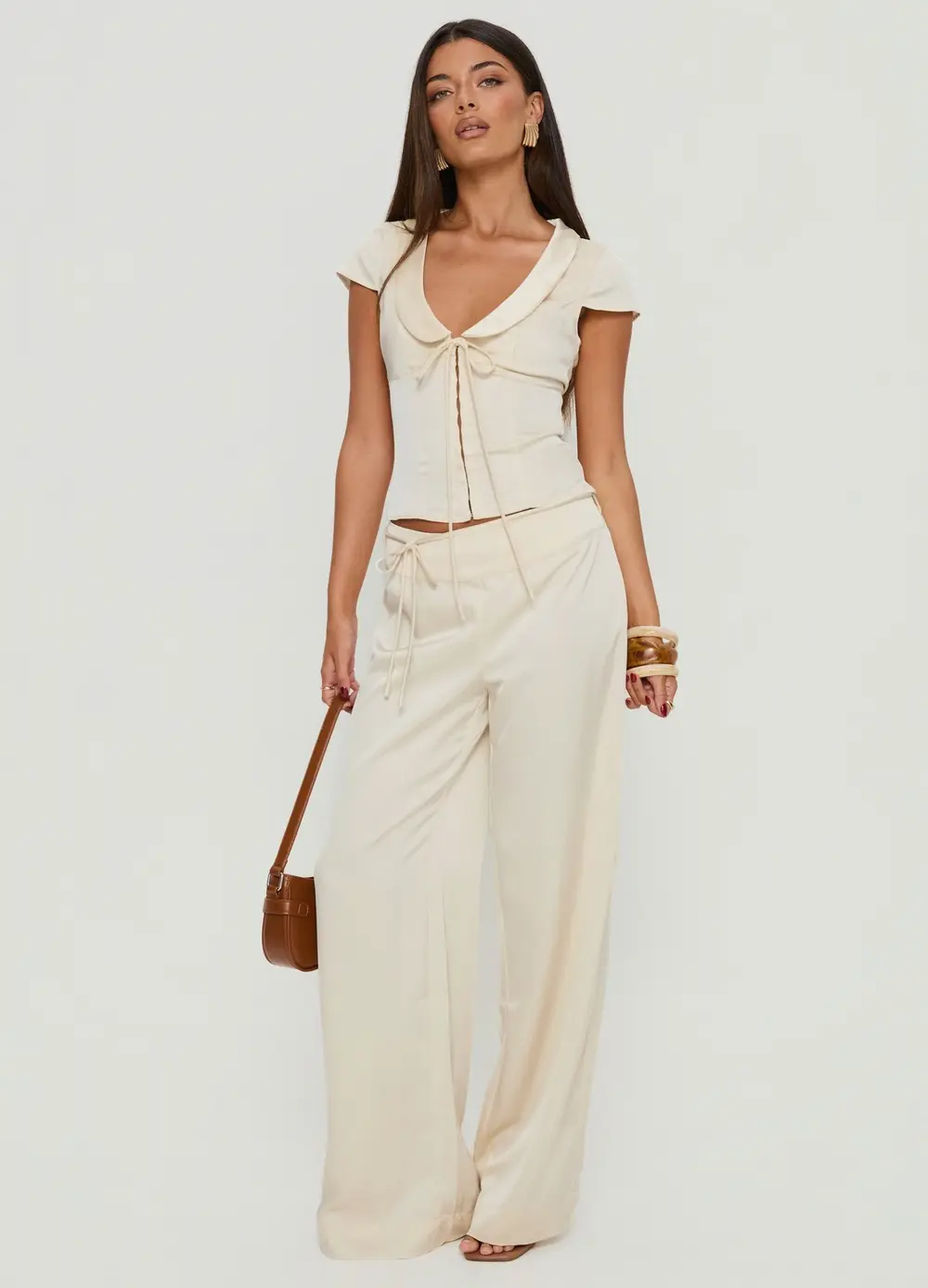 Aubrette Satin Tie Pants Cream