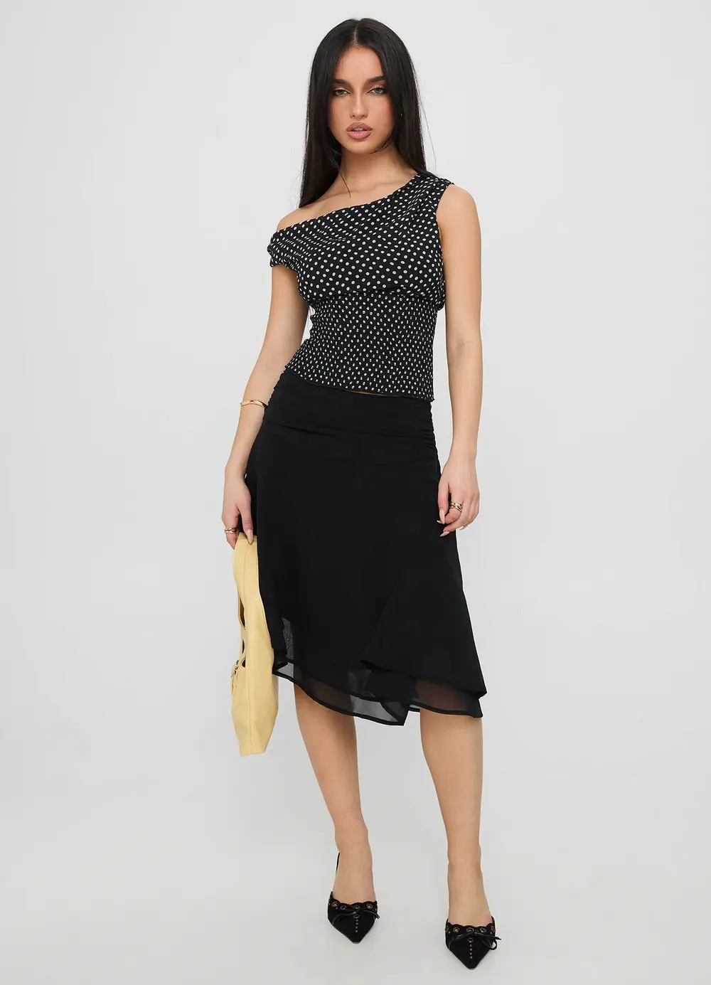 Evanescence Asymmetrical Midi Skirt Black