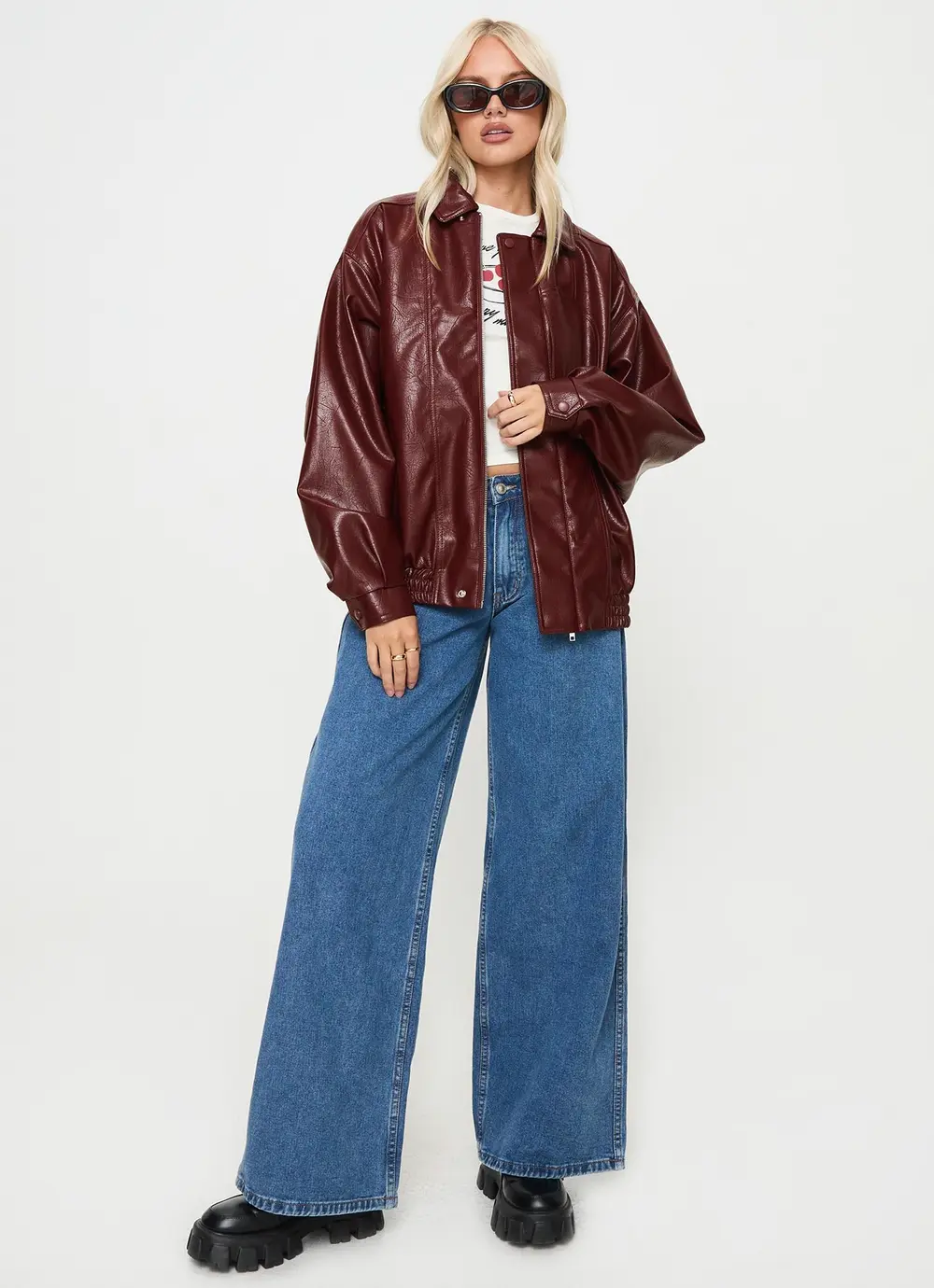 Devija Faux Leather Jacket Burgundy