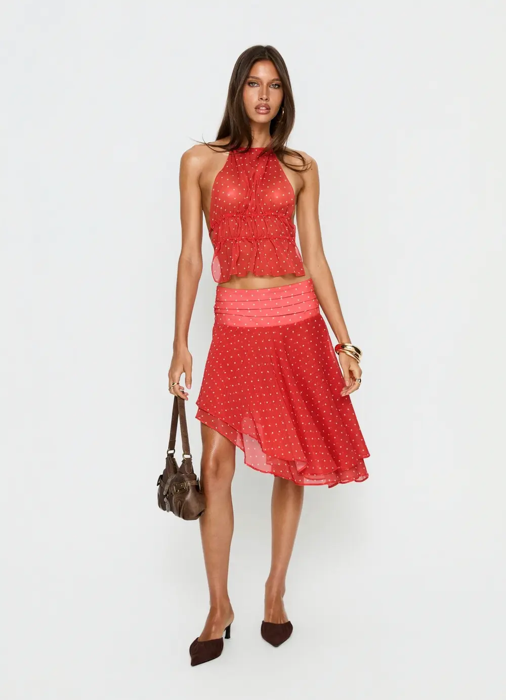 Legacy Midi Skirt Tomato Polka