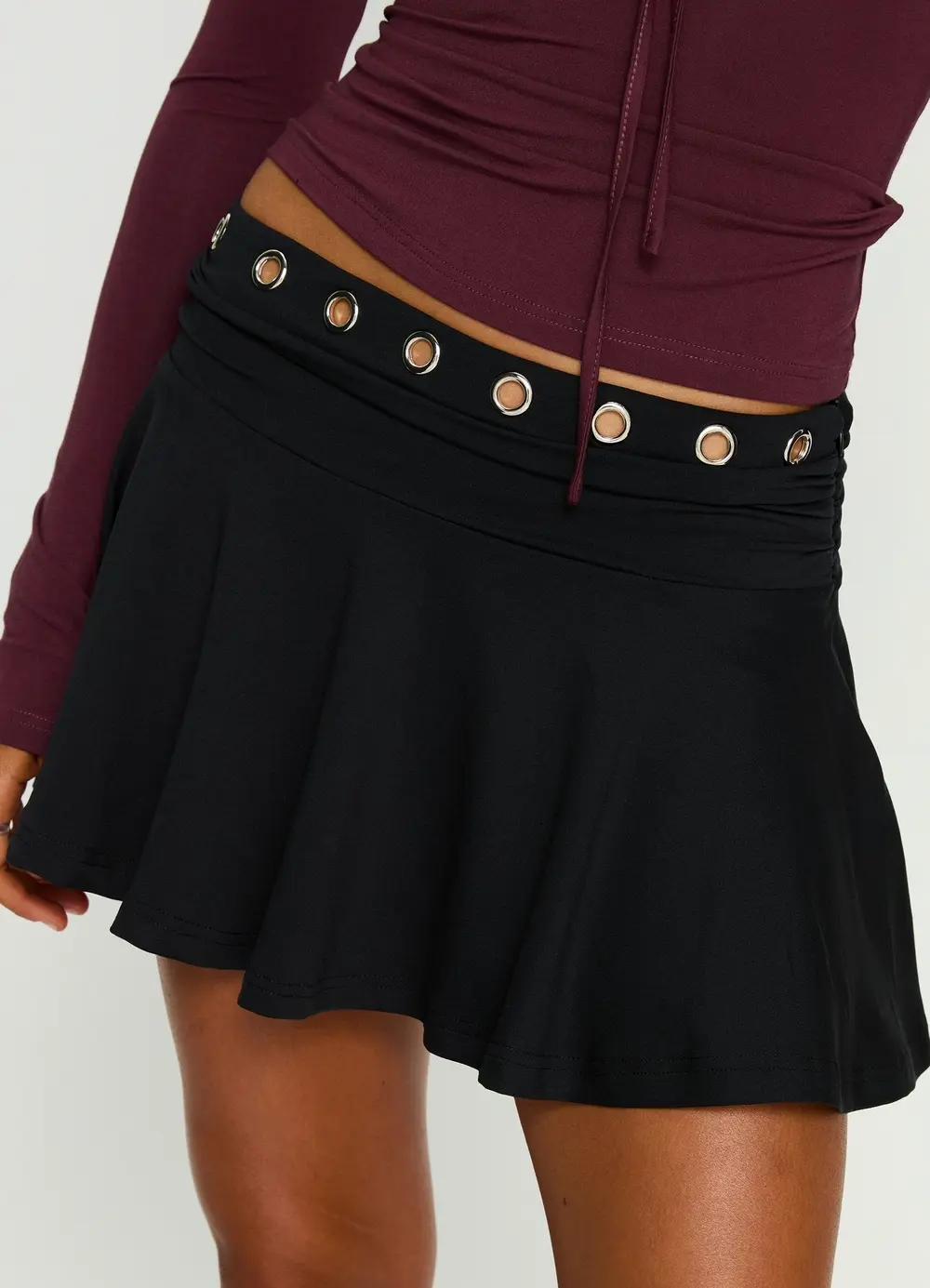 Amryn Eyelet Mini Skirt Black