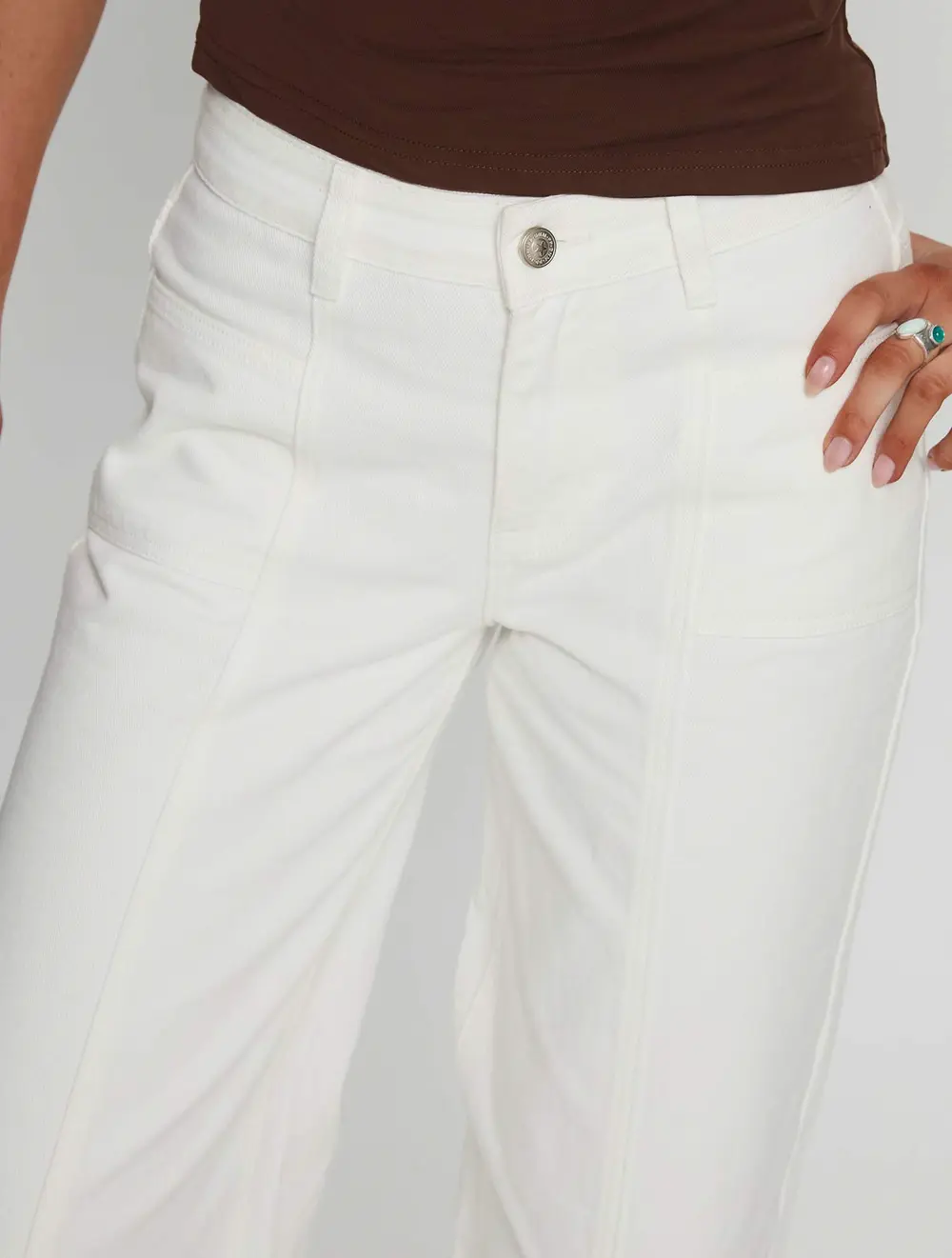 Taji Mid Rise Wide Leg Jeans White