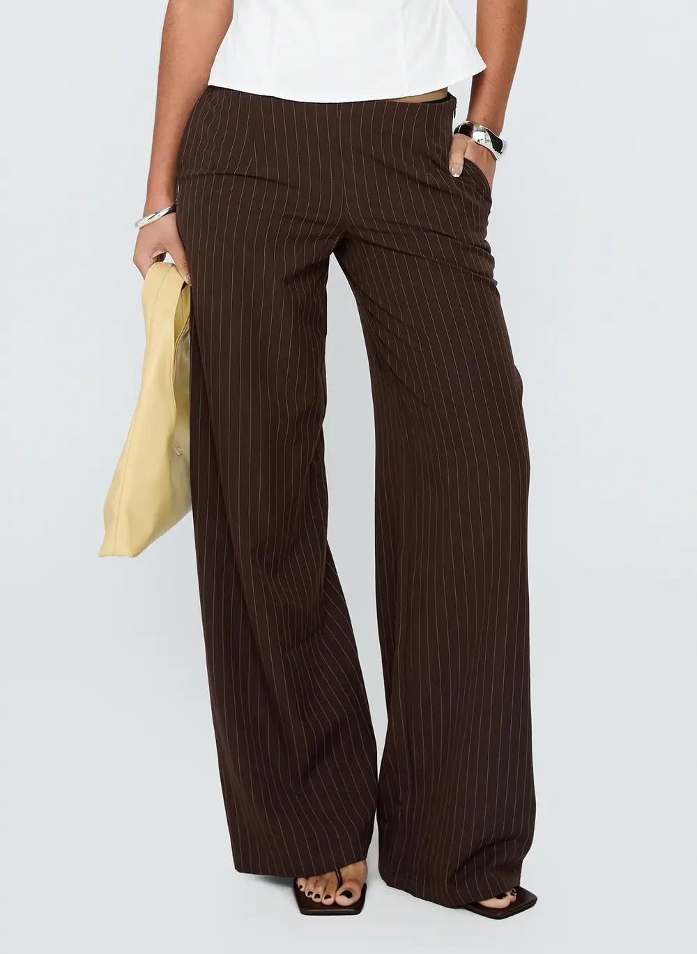 Khane Low Rise Wide Leg Pant Brown Pinstripe