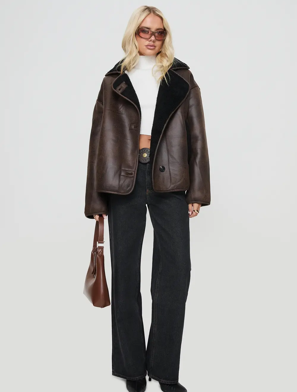 Nunez Faux Leather Jacket Washed Brown / Black