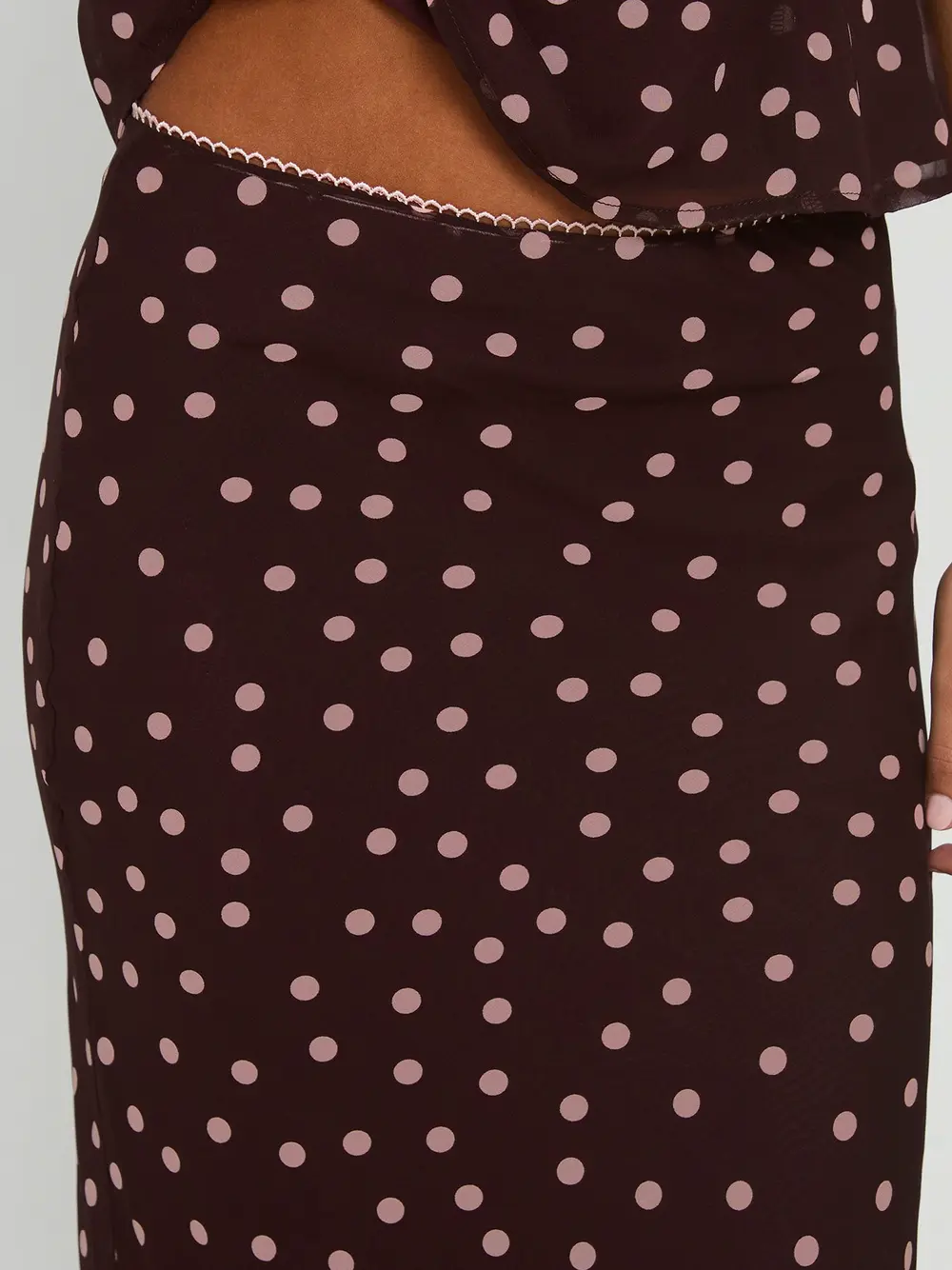 Sydni Midi Bias Cut Skirt Chocolate / Pink Polka