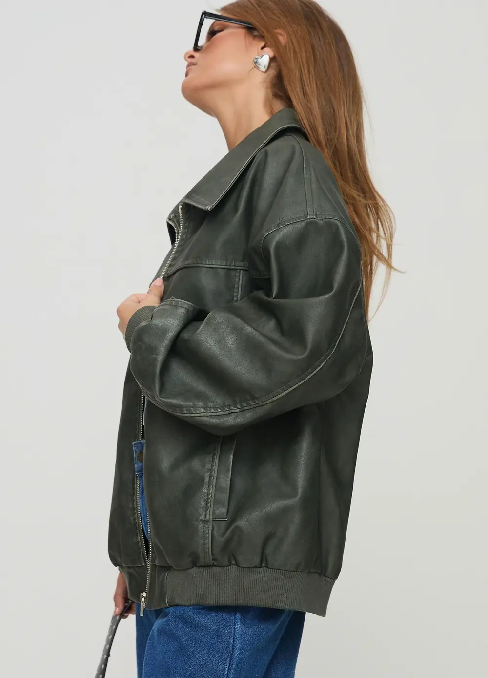 Goldsmith Faux Leather Bomber Jacket Washed Forest