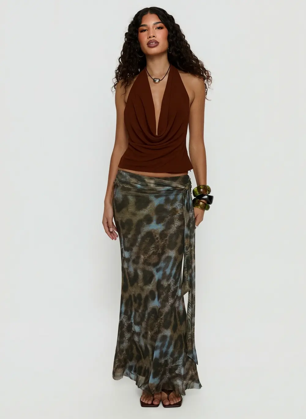 Caviar Tie Maxi Skirt Leopard