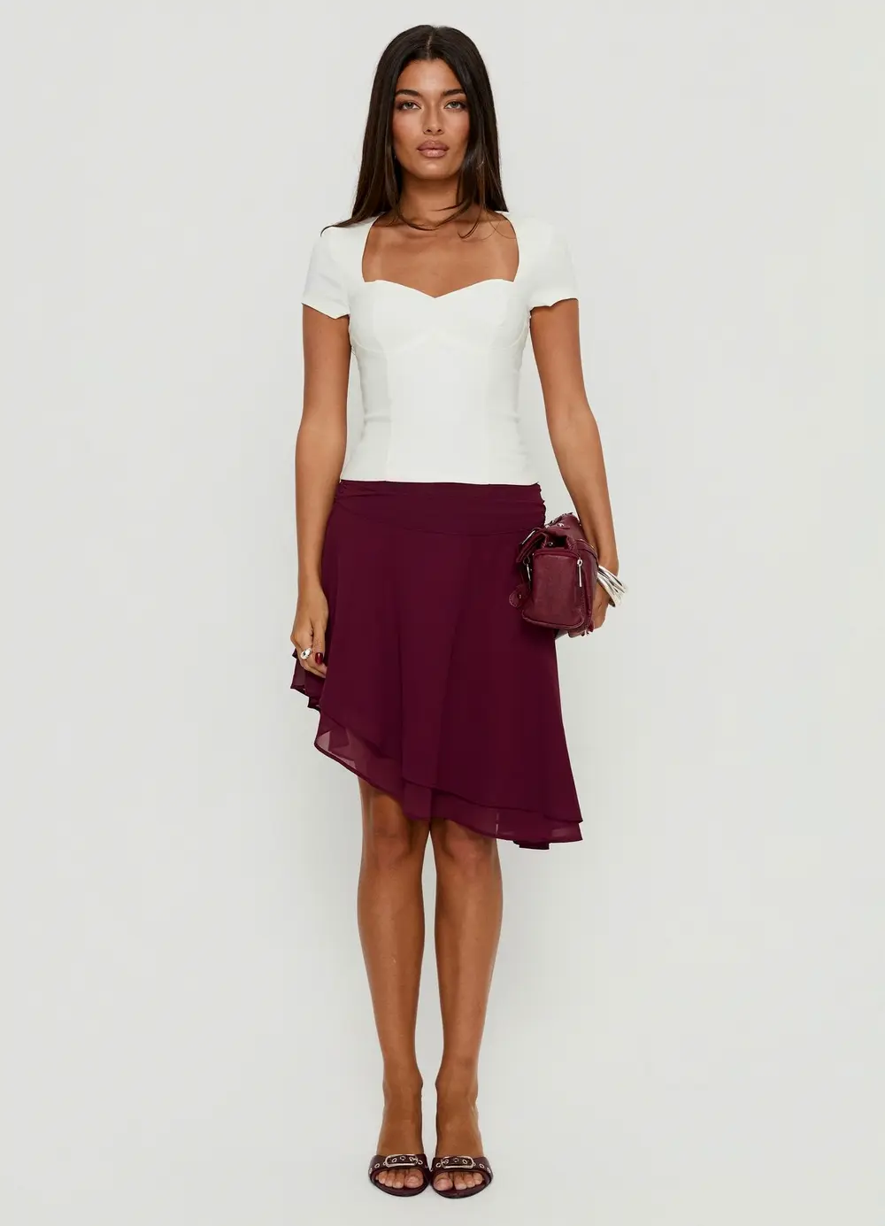 Evanescence Asymmetrical Midi Skirt Cherry