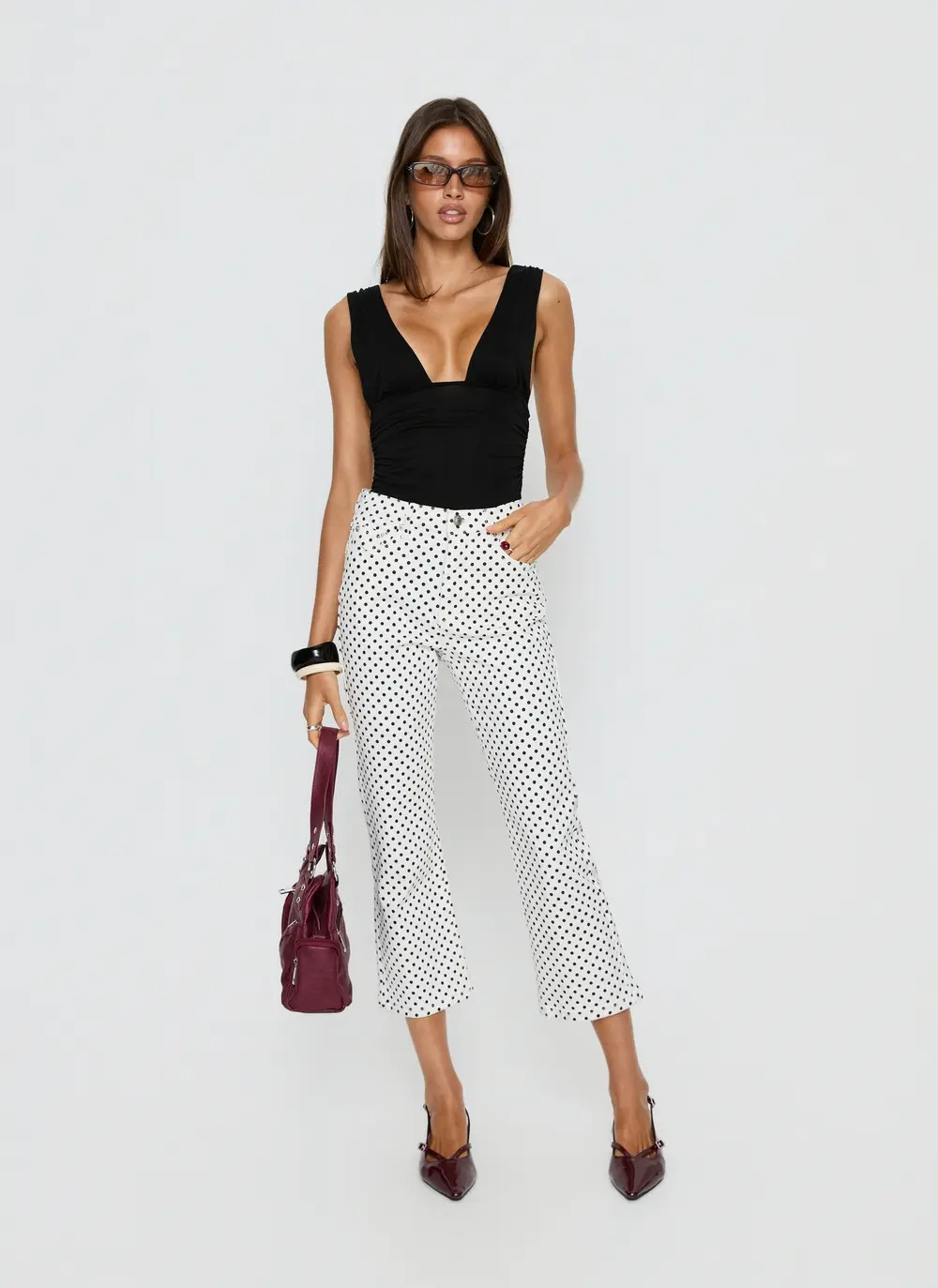 Cindee High Rise Cropped Jeans White Polka Dot
