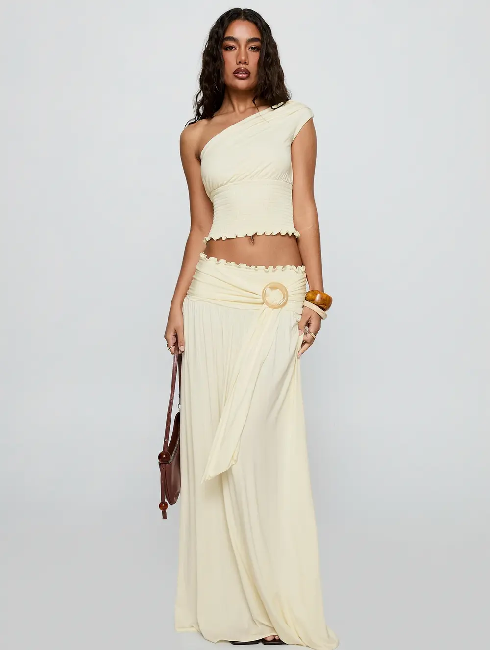 Full Orbit Shirred Maxi Skirt Cream