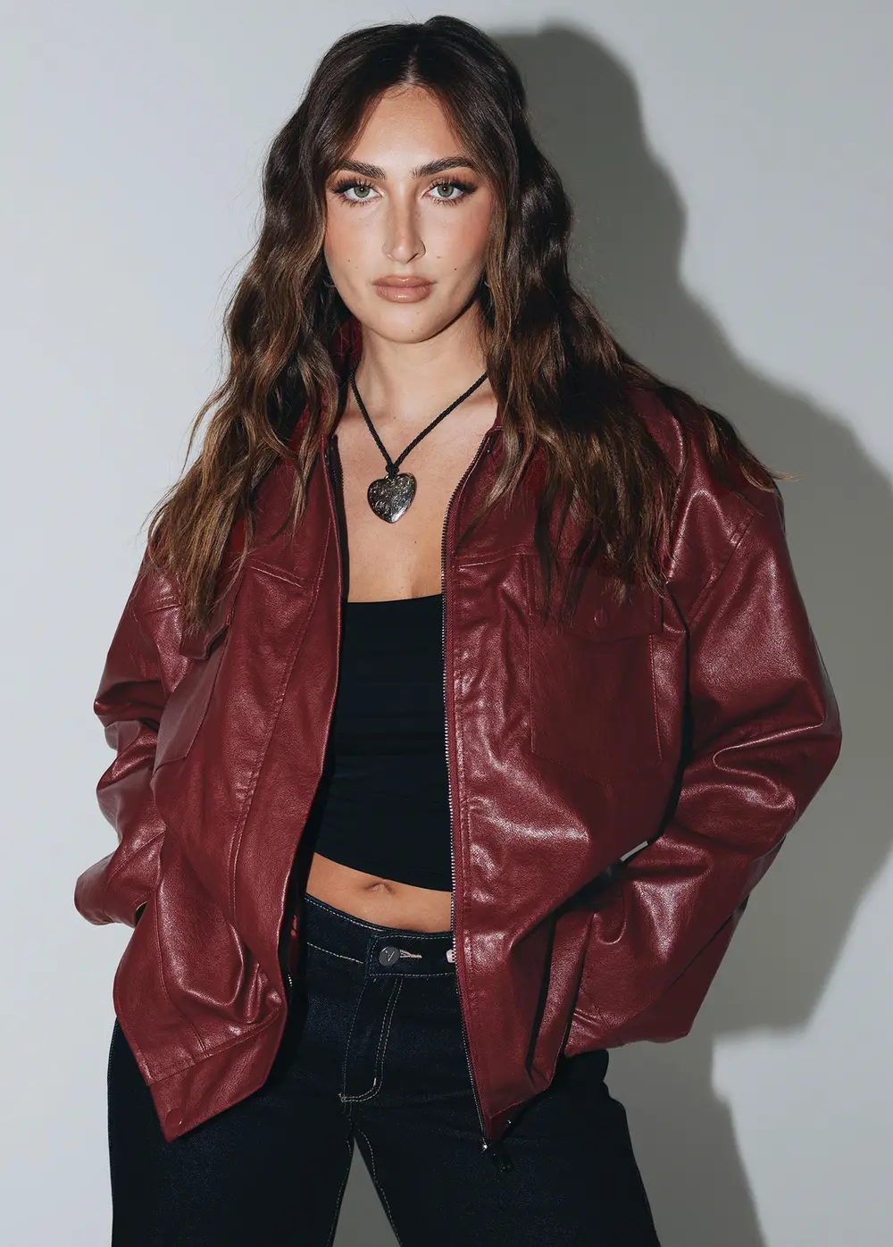 Callie Faux Leather Jacket Burgundy