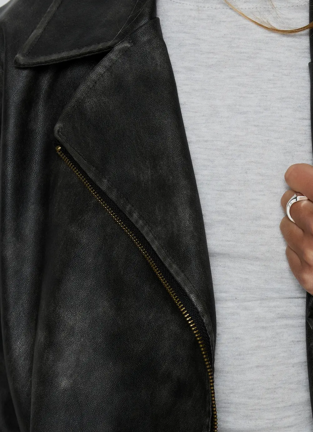 Vyolette Faux Leather Collared Jacket Washed Black