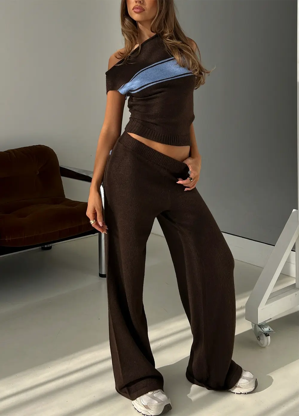 Bekki Wide Leg Knit Pant Brown