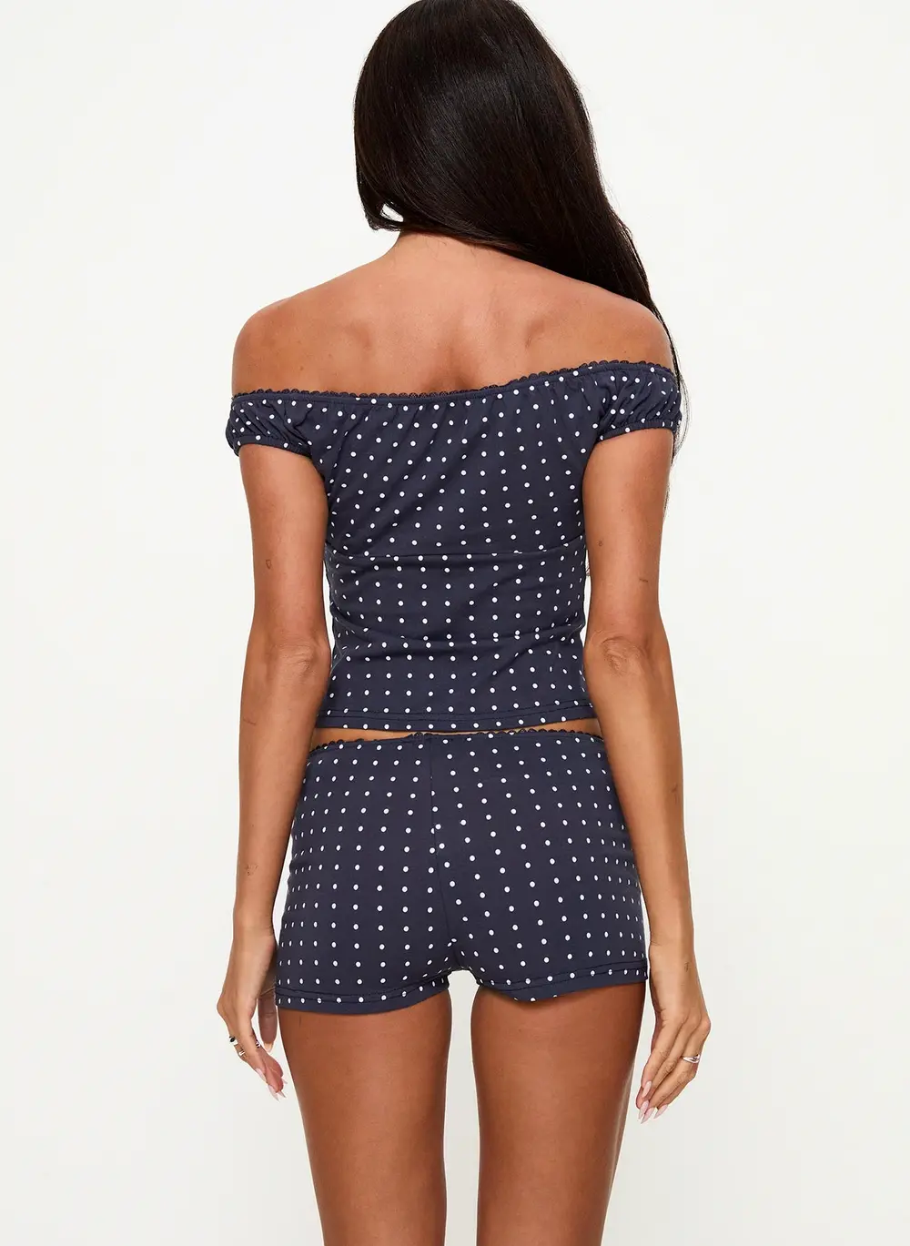 Drift Away Off The Shoulder Sleep Set Navy Dot