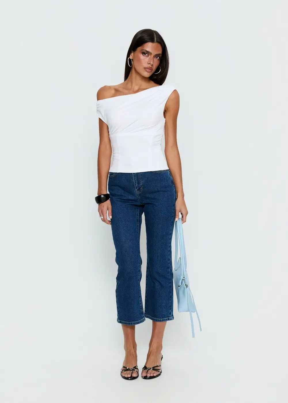 Cindee High Rise Cropped Jeans Mid Blue Wash