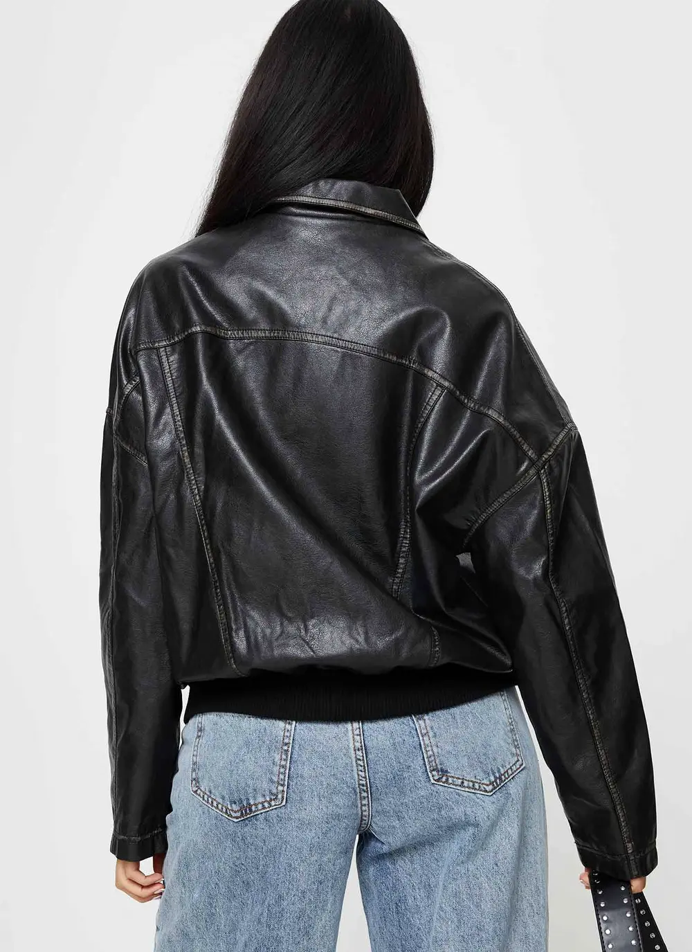 Tanza Faux Leather Jacket Washed Black