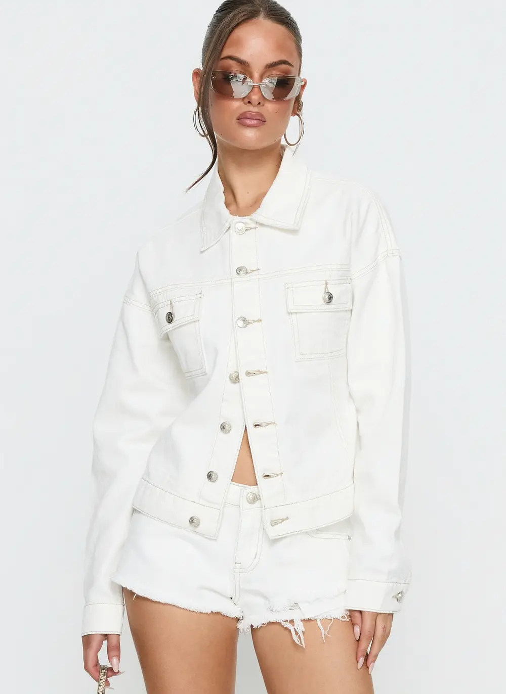 Caresse Cinched Denim Jacket White