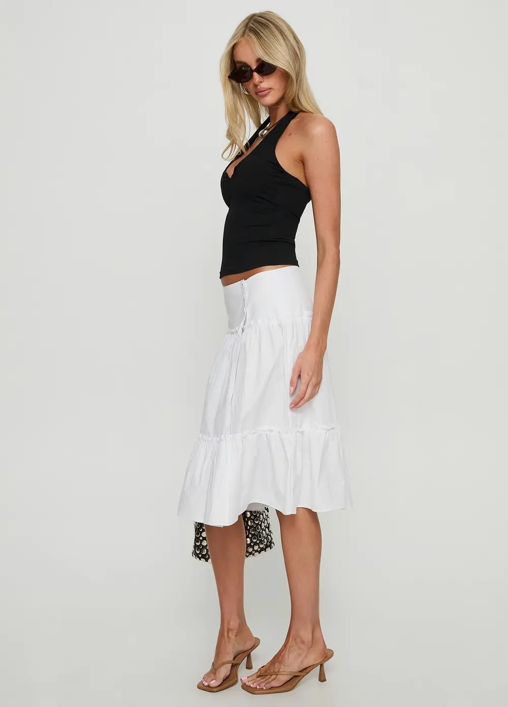 Cascades Low Rise Midi Skirt White