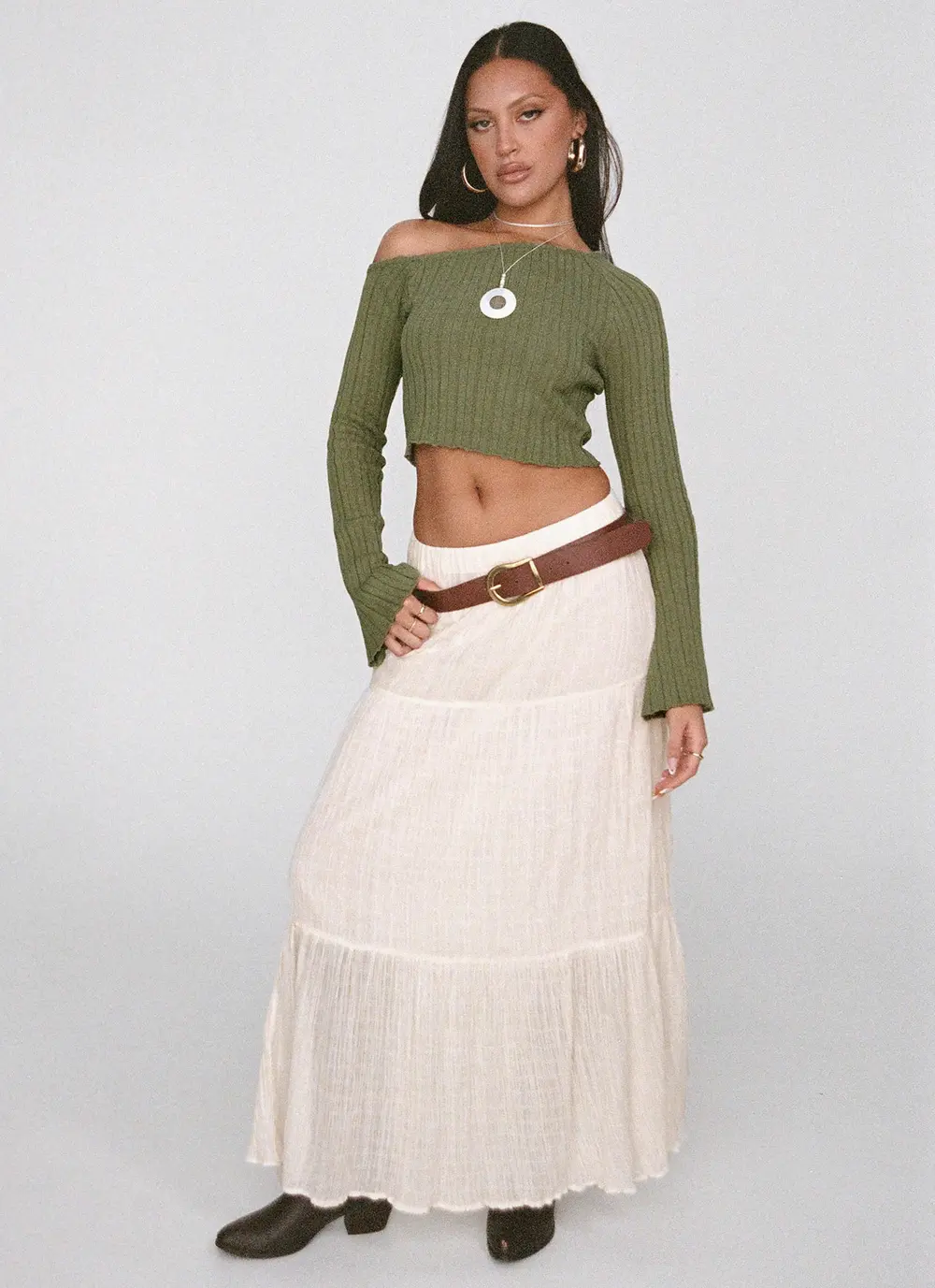 Gilchrist Low Rise Maxi Skirt Ivory Low impact