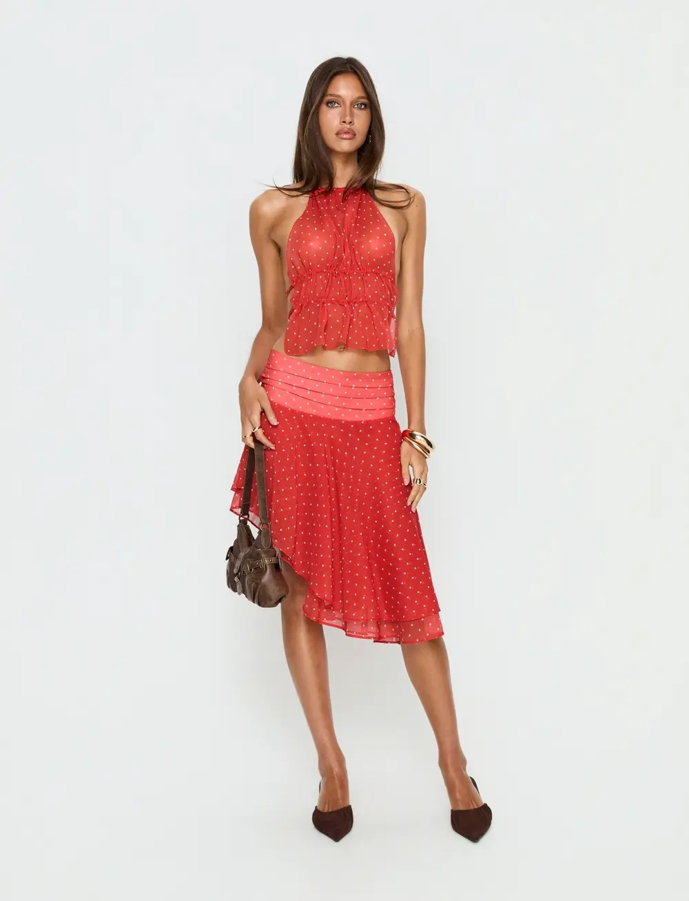 Legacy Midi Skirt Tomato Polka