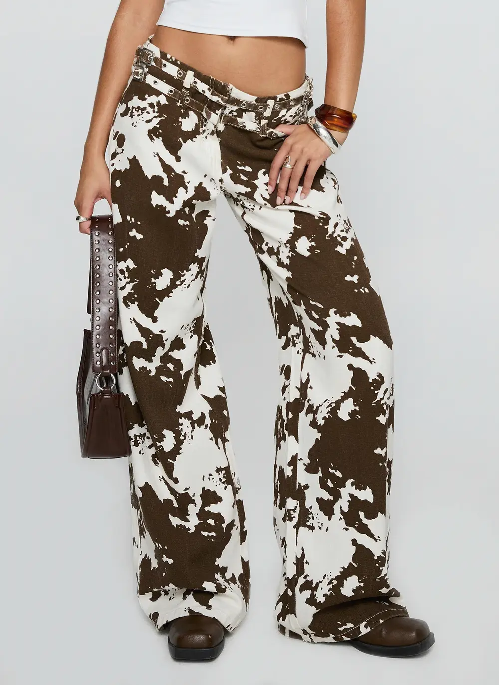 Baccarat Mid Rise Wide Leg Belted Pant Cow Print