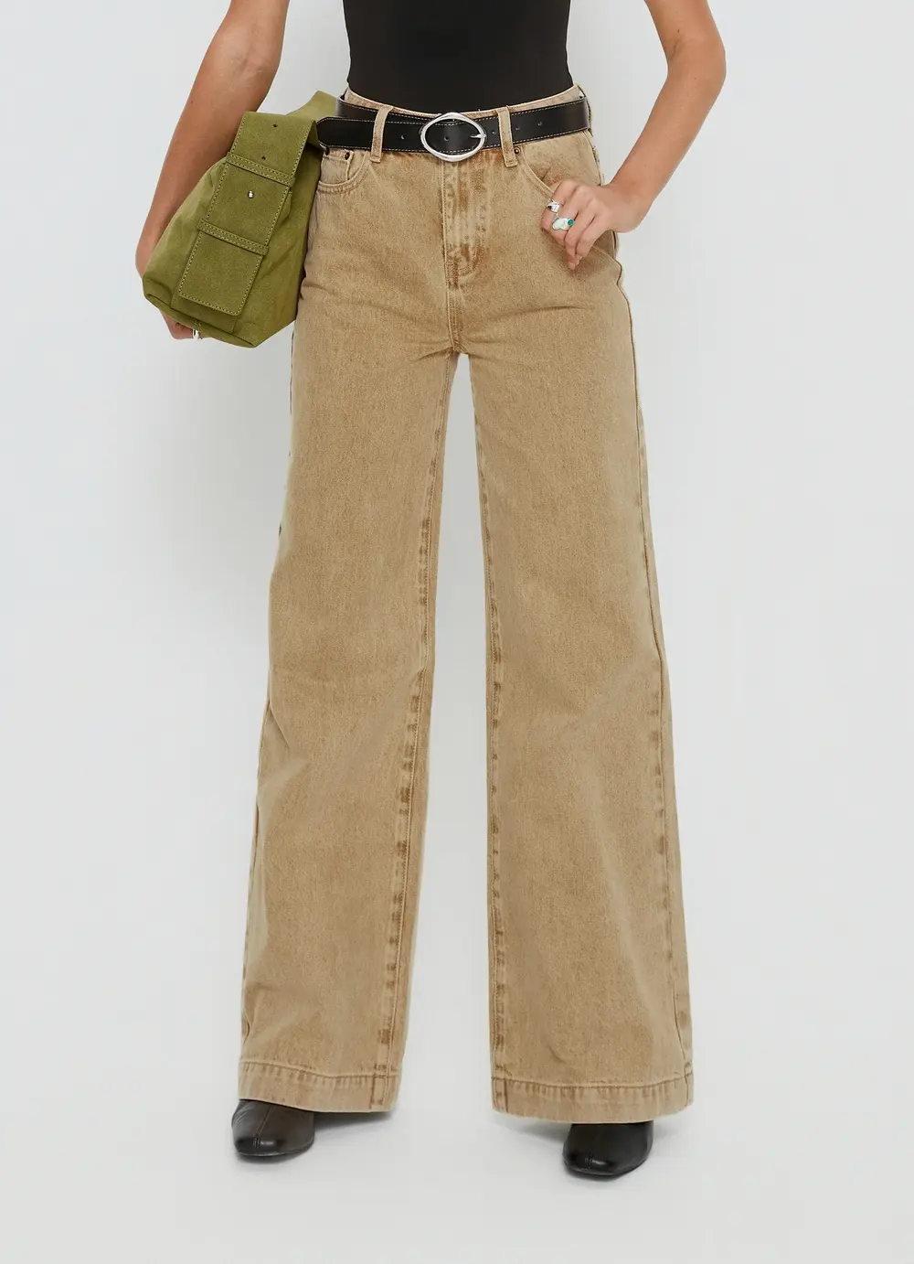 Goldie High Rise Wide Leg Jeans Tan