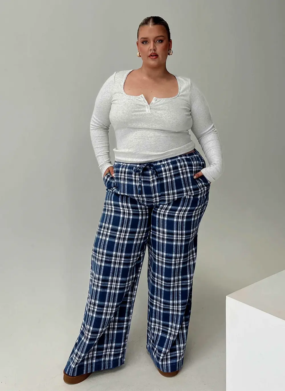 In The Morning Sleep Pant Blue Check Curve