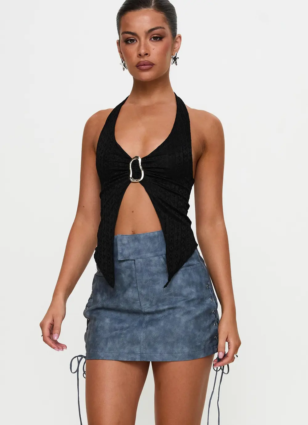 Ceejay Faux Leather Mini Skirt Slate