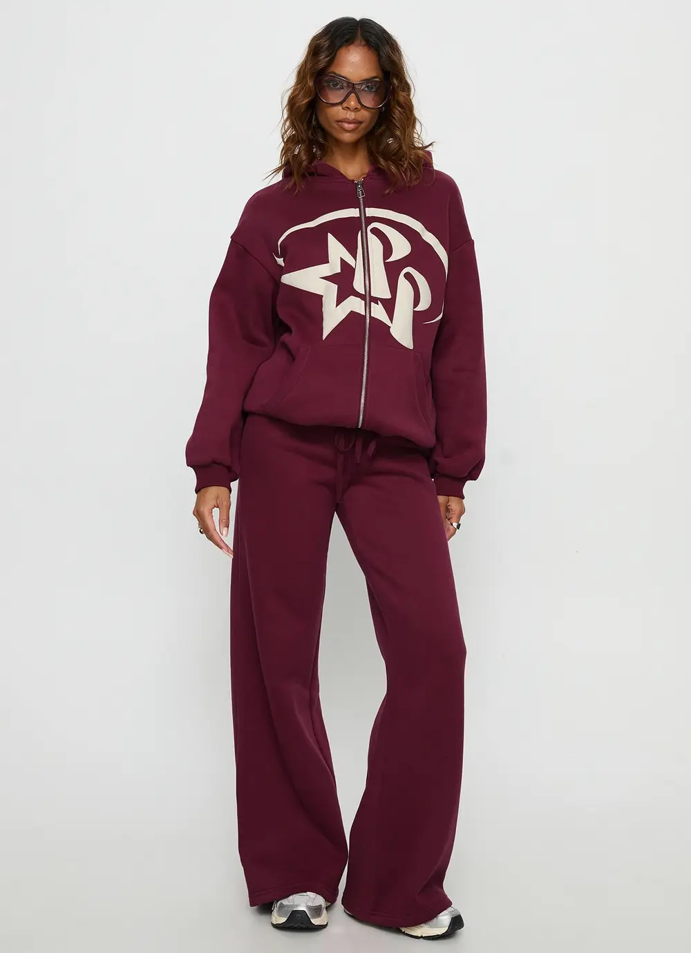 Princess Polly Stargirl Wide Leg Sweat Pants Burgundy