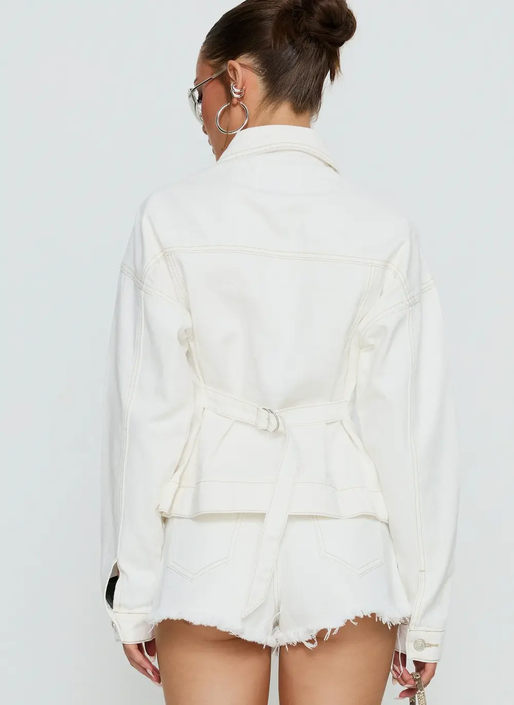 Caresse Cinched Denim Jacket White