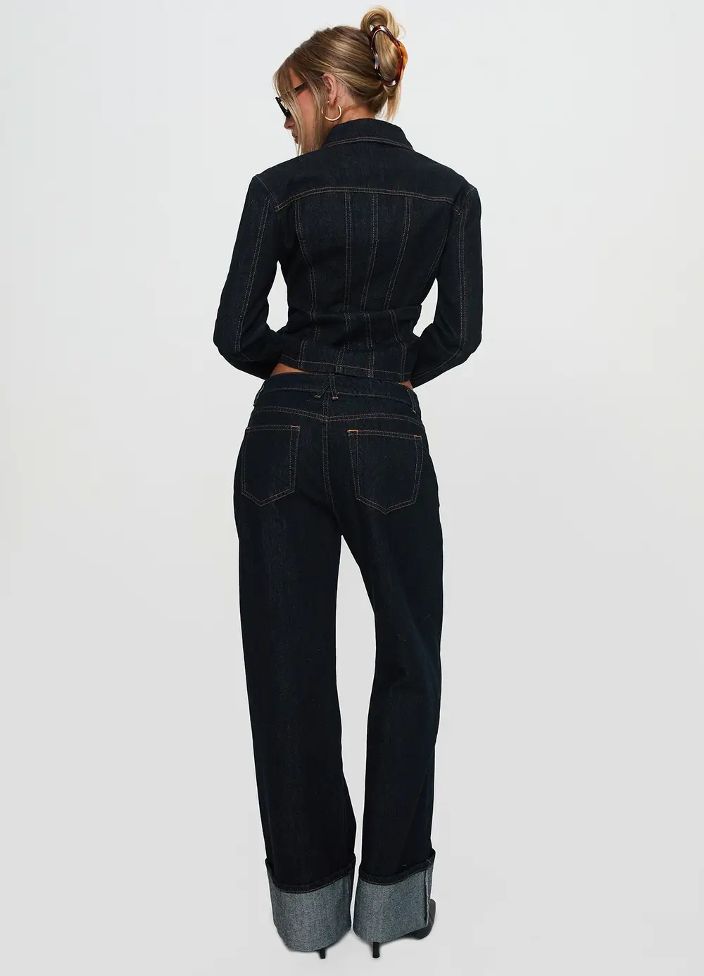 Top Model Low Rise Straight Leg Cuffed Jean Dark Denim