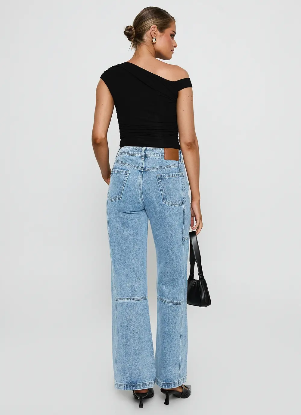 Chad Cargo High Rise Wide Leg Jeans Mid Wash